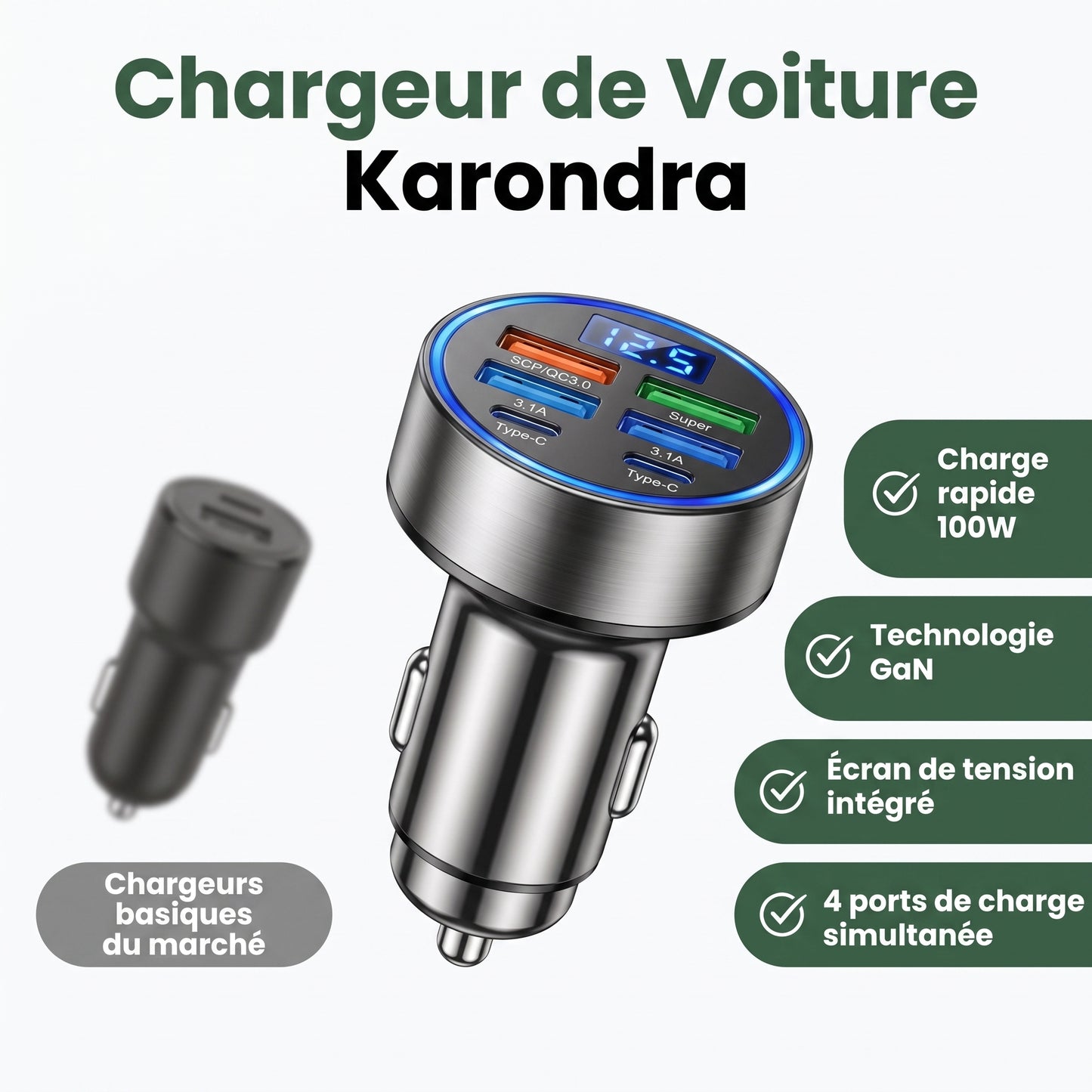 Chargeur Karondra — 100W, Charge Rapide 6 Ports
