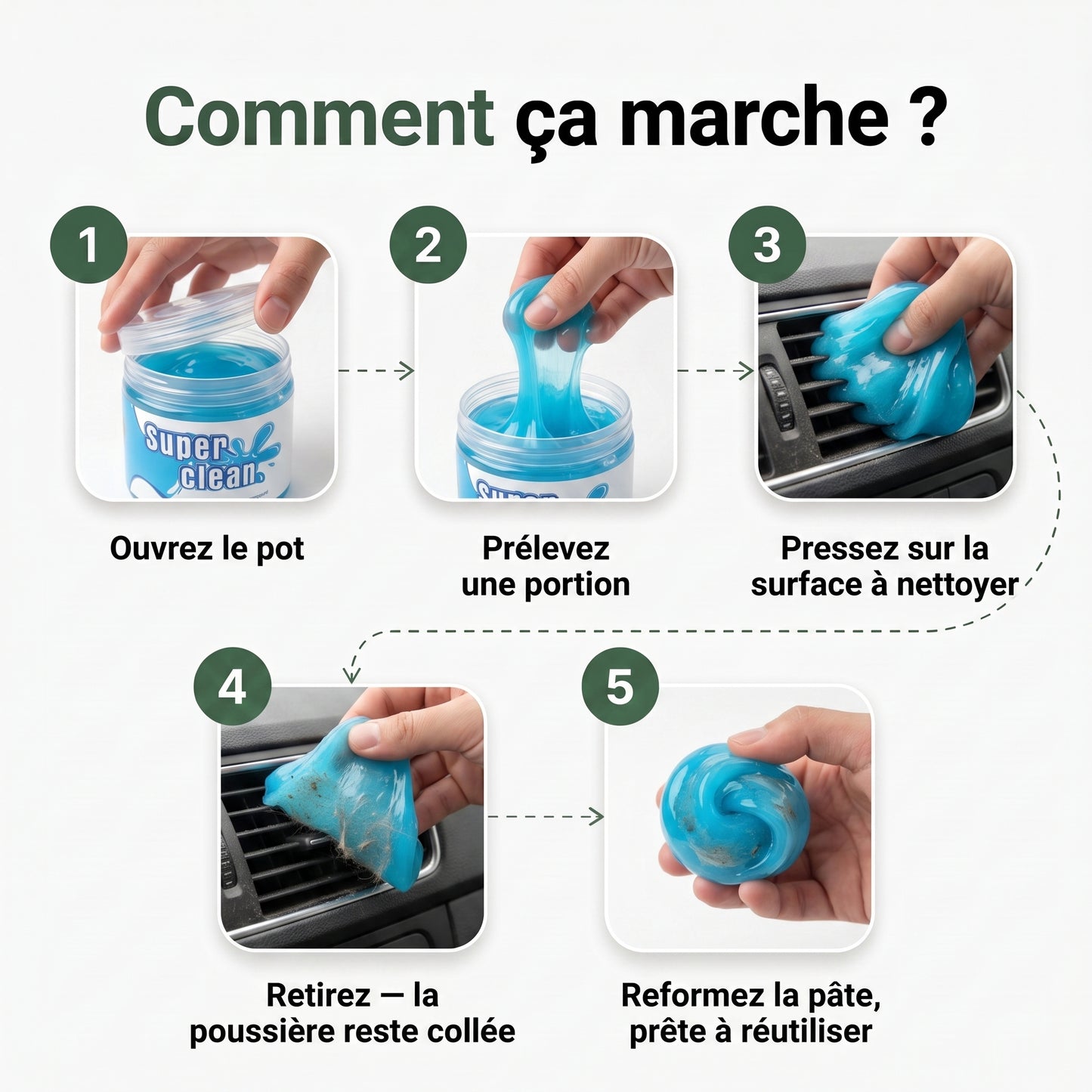 Gel Magique Anti-Poussière — Efficace, Souple, Réutilisable