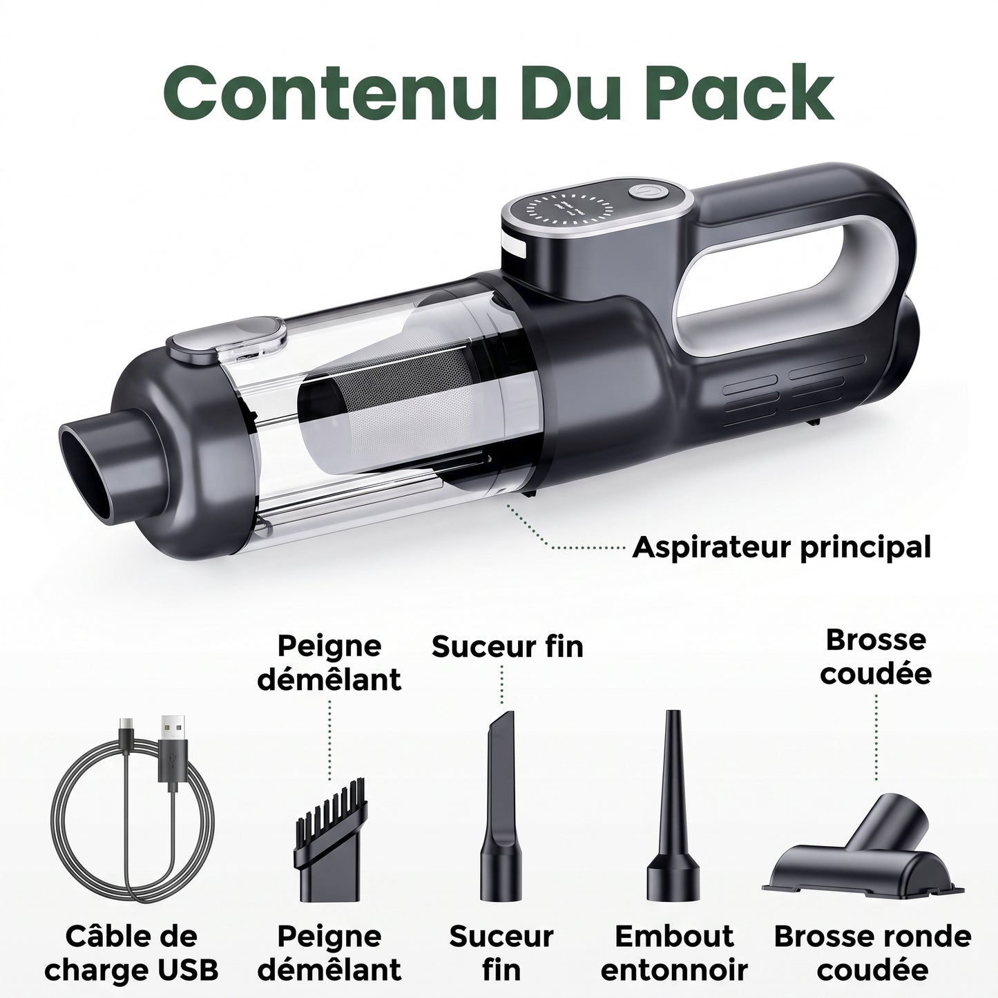 Aspirateur Portable Sans Fil — Aspiration Puissante, Nettoyage en profondeur