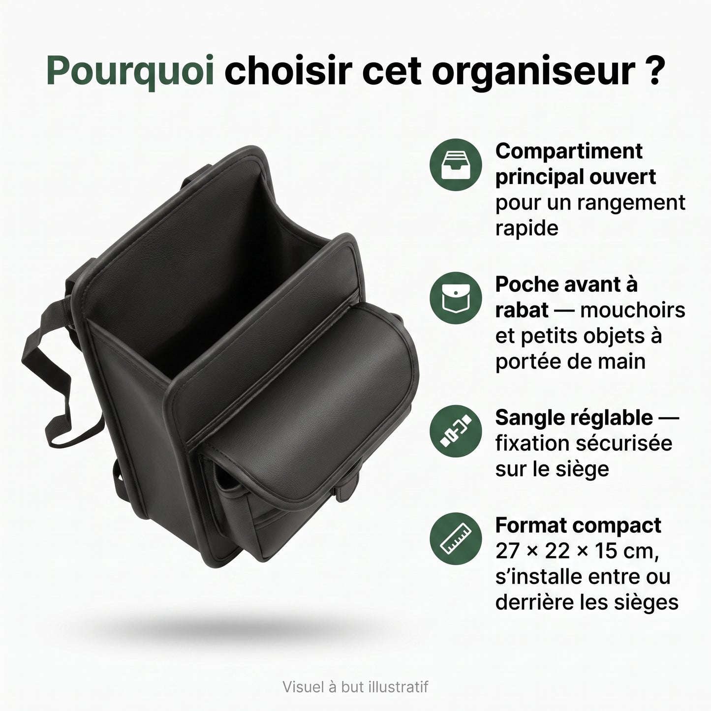 Organiseur de Siège Auto — Compact, Pratique, S'installe en Un Geste