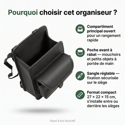 Organiseur de Siège Auto — Compact, Pratique, S'installe en Un Geste