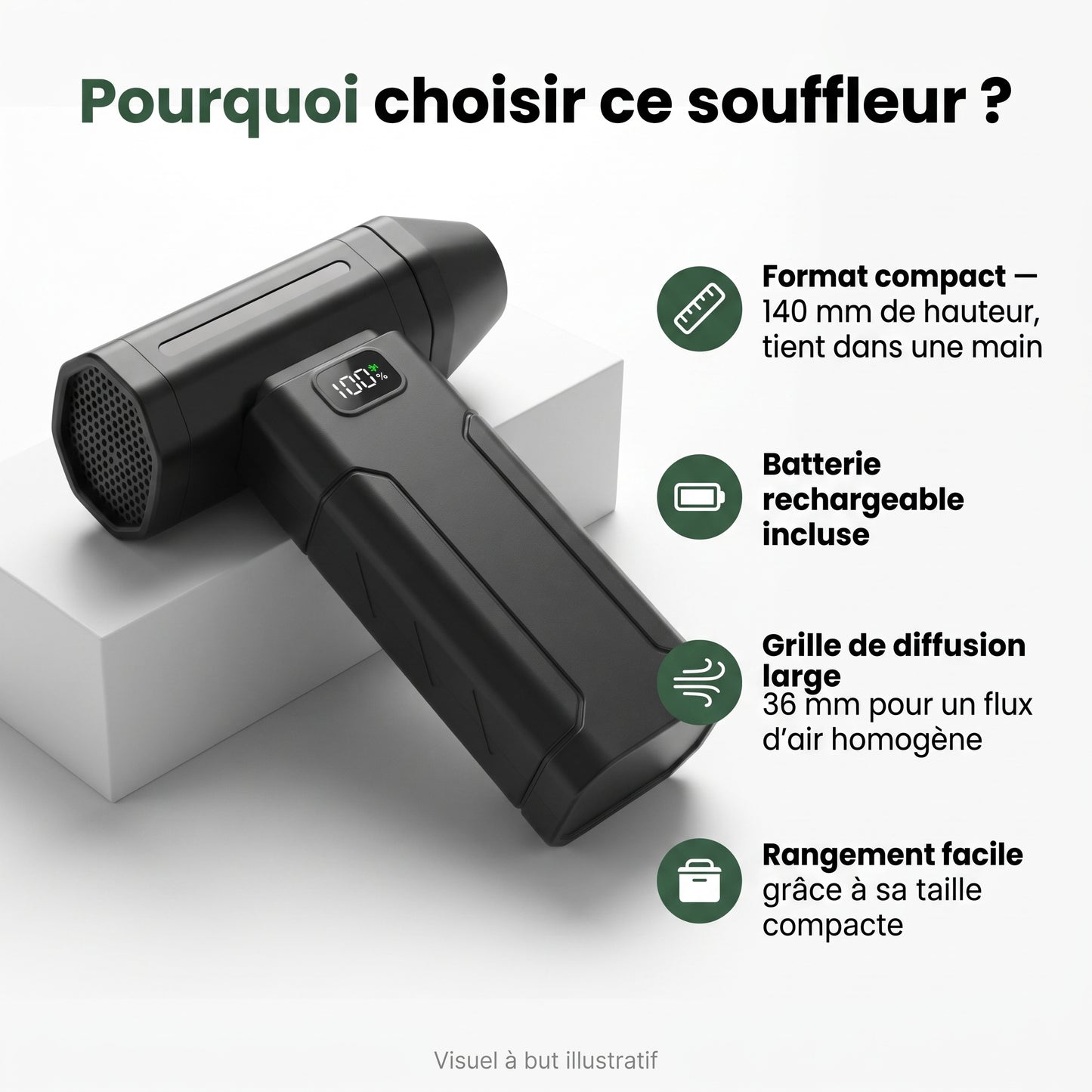 Souffleur d'Air Sans Fil — Format Compact, Batterie Incluse