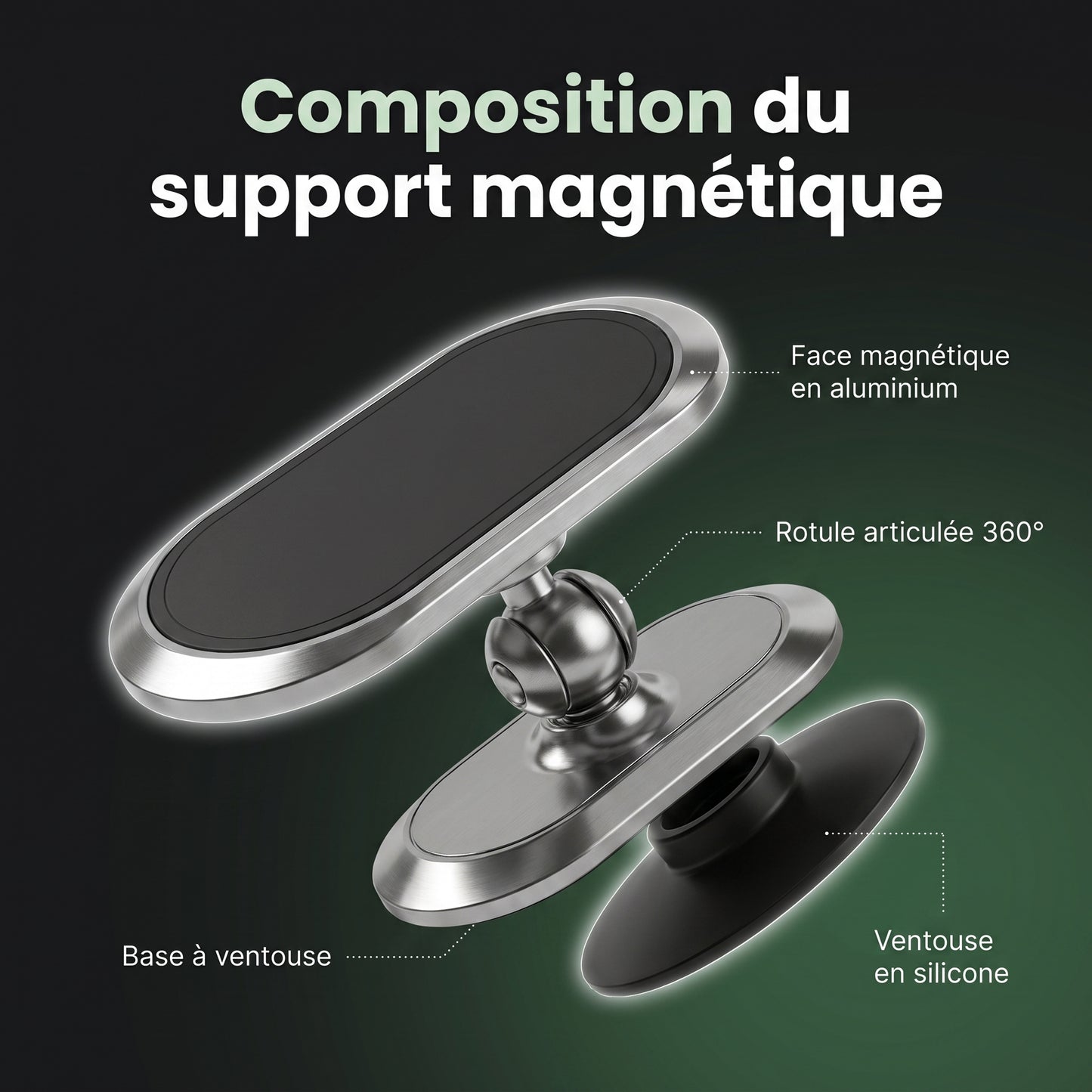 Support Karondra — Aimant Puissant, Rotation 360°