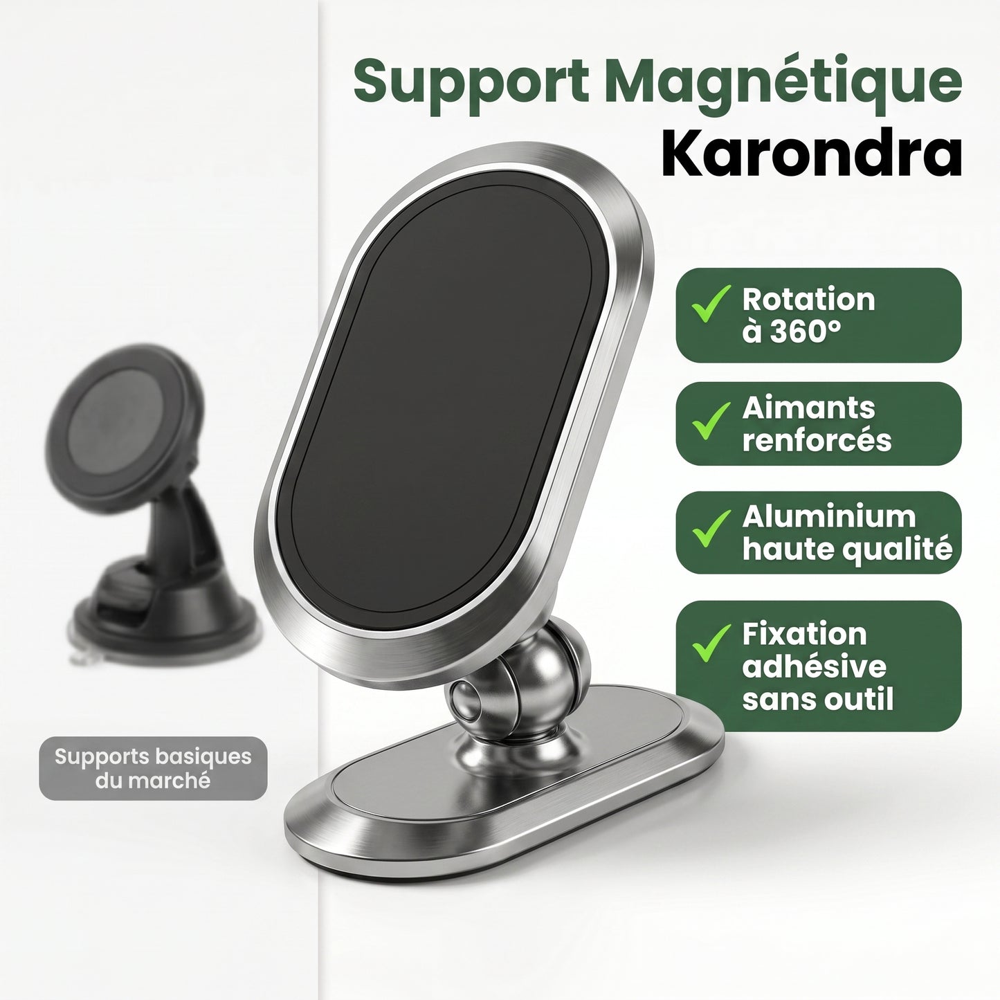 Support Karondra — Aimant Puissant, Rotation 360°